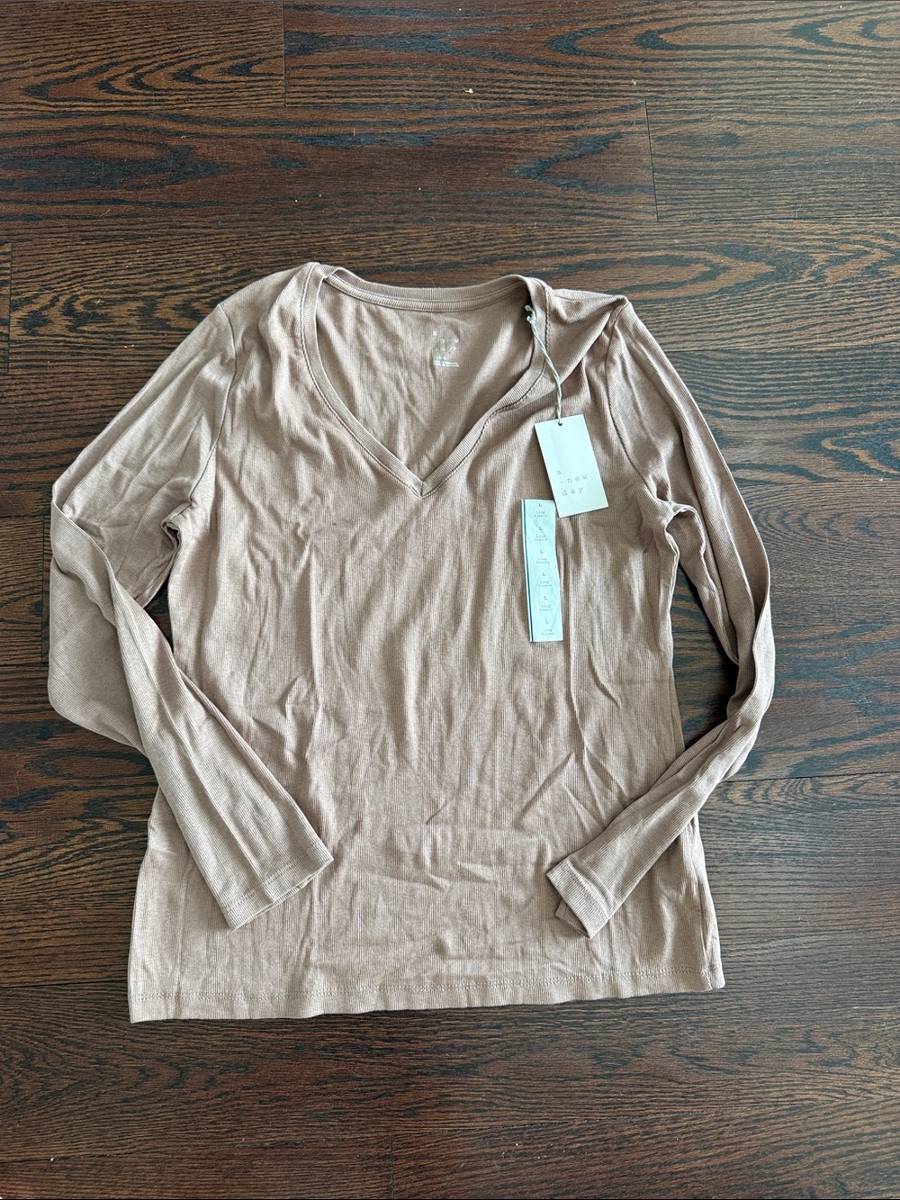 a new day V-Neck Long Sleeve Top in Taupe